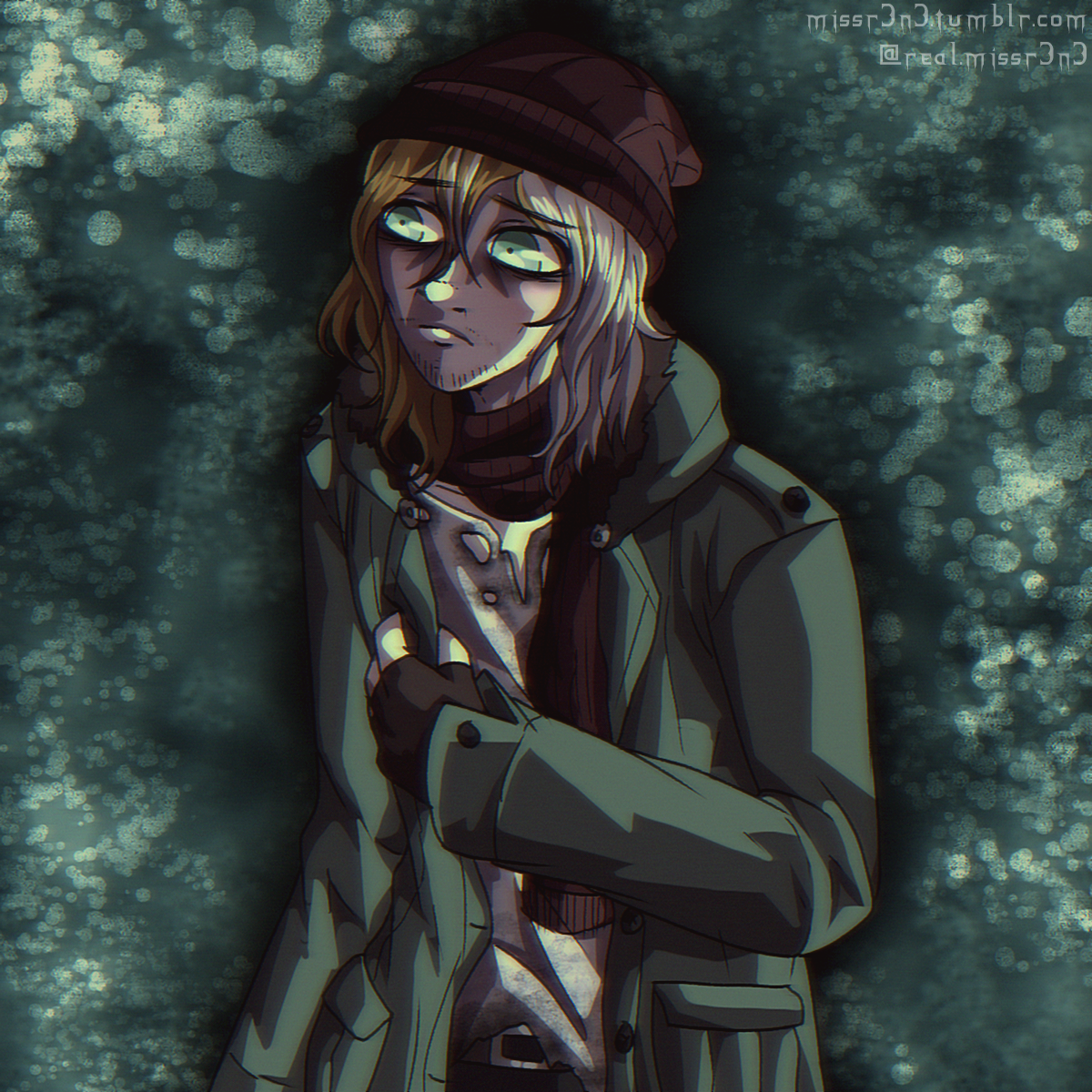 iluustration of a much older brandon wilburn dressed in ragged clothes. half of his hair is now white, and his eyes are narrower and more tired looking